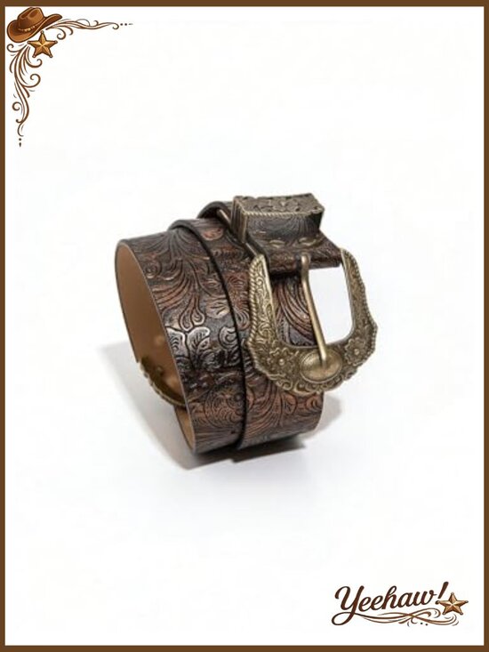 Women\'s Western Faux Leather Belt with Vintage Alloy Buckle - Cowgirl Rodeo main image 5